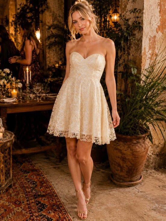 Dresses & Skirts - Shimmering Cream Sequin strapless Dress size S